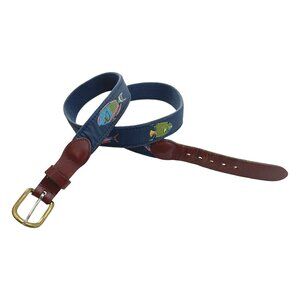 Vintage Mens Fish Belt Size 40 Waist 1990s Colorful Nautical Canvas Brass Buckle